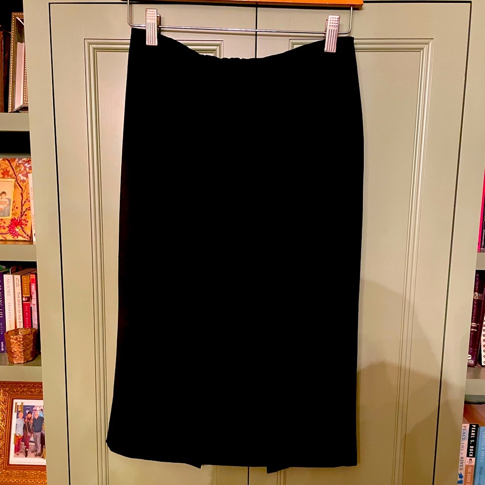 1990’s vintage bebe black stretch jersey pencil skirt, elastic waist & back slit